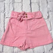 Elodie women’s high waist paper bag shorts pink new size small