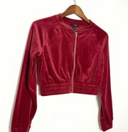 velvet cropped full zip jacket burgundy size S