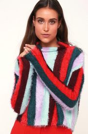 The Mad Hatter Multi Striped Fuzzy Mock Neck Sweater Top