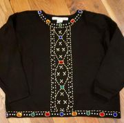 Victoria Jones Black Gold Beaded Sweater Size Large