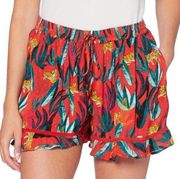 Superdry Women's Summer Beach Shorts Red Tiger Floral Ruffle