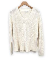 Time & Tru cream cotton blend cable knit V neck pullover sweater