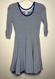 Matilda Jane Between The Lines Blue White Stripe Tulle Mini Dress Size XS