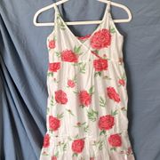 Debbie Katz: White/Pink Roses- 100% cotton- adjustable straps- Leni Sundress- M