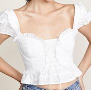 FOR LOVE AND LEMONS Charlotte Eyelet Lace Up Blouse In White