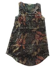 Silence + Noise Tank Top Womens Small Floral Sequins Green Scoop Neck Sleeveless