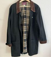 Vintage 90s Denim&Co Plaid Lined Chore Barn Coat Canvas Jacket Corduroy Collar L