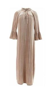 NWT Bob Mackie  XS Pleated Velvet Robe Ruffle Neck Long Maxi Dress