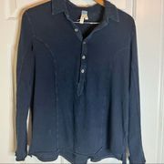 We the Free, Free People Navy Blue Button Down XS but runs big.  Soft cotton.