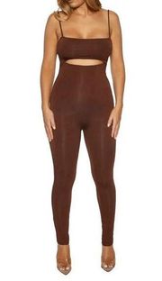 Naked Wardrobe Cutout Jumpsuit Chocolate Size Large