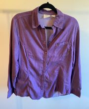 , size Medium, Purple Button Down shirt, 100% Cotton