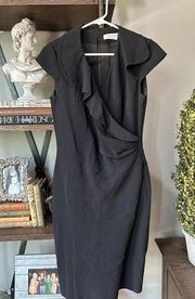 Max Mara Wool Blend Surplice Wrap Dress Black Womens Size Medium