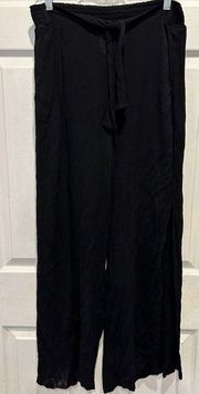 Kona Sol Black  Leisure Swim Beach Cover Up Tie Front Slit Legs Pants Size Large