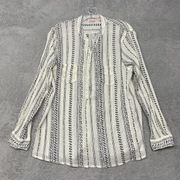 Fresh Produce Top Womens XL White Black Stripe Popover Roll Tab Sleeve Shirt