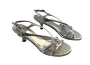 STUART WEITZMAN Strappy Gray Metallic Leather Kitten Heel Slingback Shoes Size 7