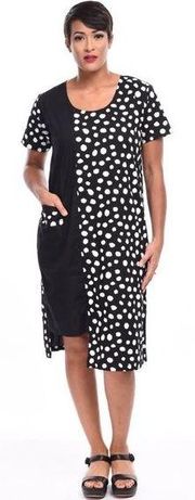 Snapdragon‎ & Twig Black White Polka Dot Dress Asymmetrical Hemline NWT Pocket