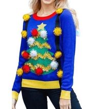 Tipsy Elves Ugly Christmas Tree Pom Sweater with Suspenders Womens Xlarge