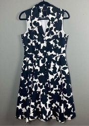 Donna Karan Shirt dress size 8 black white floral block print collar sleeveless