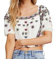 Free People  Ivory Aurura Embroidered Peasant Crop Top Sz.XS NWT