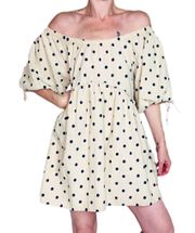 Petal & Pup Beige & Navy Polka Dot Off-The-Shoulder Mini Tunic Dress