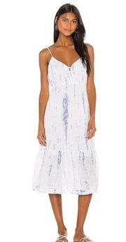 RAILS Delilah Midi Dress Cloud Tie Dye White & Blue Ruffle Hem Small *Tiny Flaw!