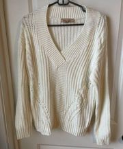 Philosophy  White Knit V- Neck Sweater