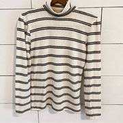 Albion Off-White Black Striped Puff Sleeve Turtleneck Sweater Top. Size Small.