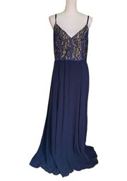 Fame and Partners Navy Grosgrain Piped Lace Bodice Evening Gown Women’s Size 14