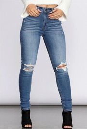 High waisted ripped jeans