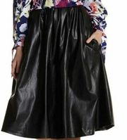 Yumi Kim Berry Blast Skirt Midi Black Vegan Leather Pockets M New