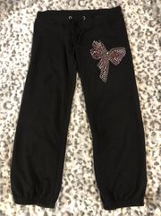 Black Sweatpants With Bedazzled Bow