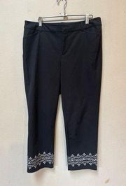 Charter Club Women's Black Floral Cropped Capri BOHO Fall Dress Pants Size 10