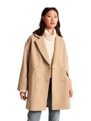 Abercrombie & Fitch Wool blend oversized boxy light brown tan coat sz Medium