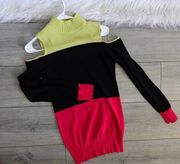 Wet Seal Colorblock Green Black Hot Pink Turtleneck Sweateter