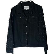 The Style Between Us Black Denim Jean JacketPearl Studded Sleeves 2X