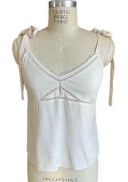 & Other Stories V-Neck Tank Cami with Ties & Lace Trim in Cream Size 6