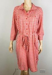 Duluth Armachille Cooling Orange Plaid Shirt Dress Knee Length Women's Medium M