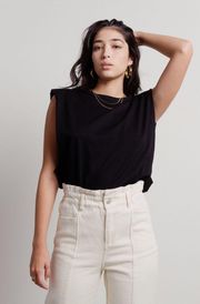 SHRUG IT OFF BLACK PADDED SHOULDER TEE 