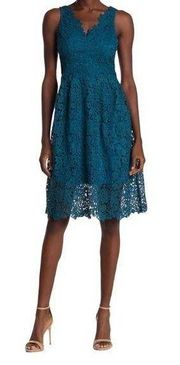 ASTR the Label V-Neck Lace Fit & Flare Dress Teal