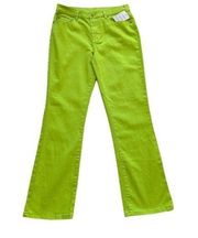 DG2 by Diane Gilman Neon Green Stretch High Rise Boot Cut Denim Jeans Size 6