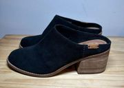 Toms Evelyn Mule, Black-Suede-Leather- Block Heel, Women 9.5