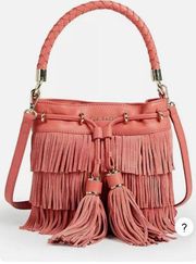 NEW Ted Baker Paralee Braided Handle Fringe Mini Bucket Bag Crossbody Deep Pink