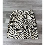 Michael Kors Beige Black Zebra Animal Print Silk Skirt 8 MK Zips A13