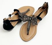 TORRID Black Bow Studded Back Zipper Closure Micro Wedge Sandals, Size 9W