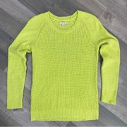 Sonoma Waffle Knit Pullover Sweater Neon Lime Green Small