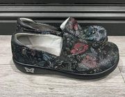 Alegria Shoes Womens Keli Pro Floral Clogs Black Slip On Size 37