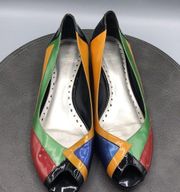 BCBGIRLS Vintage Shoes Womens 9.5 B Multicolored Peep Toe Wedge Heels 90s Y2K