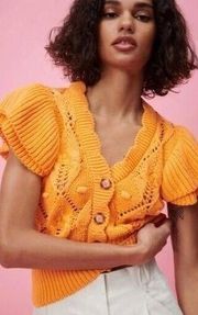 Zara mustard yellow short sleeve ruffle sweater vest knitted size small