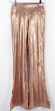 Pacific&Co THE MIGHTY  Disco Pant Flare Legging Stretch Rose Gold Glitter Medium NWT