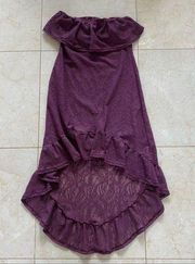 Misope High Low Strapless Lacy Maxi Dress Sz small